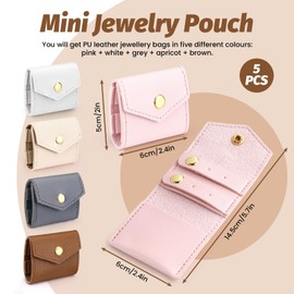 Sekonow 5 Pack Mini Jewelry Travel Pouch Case, Small PU Leather Travel Jewelry Organizer Bag Roll with Snaps for Women Ring Earring Ear Stud Necklace Storage Gift Bags