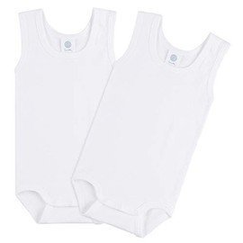 Sanetta Baby Bodysuit - Unisex, Sleeveless in Double Pack Made of Organic Cotton, White