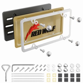 RED WOLF Car License Plate Bracket w/Chrome Polished Stainless Steel License Plate Frame Universal Fit Vehicles Bumper Holder Tag Cover, Heavy Duty Rustproof Metal with Installation Kit