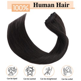 S-noilite Clip in Hair Extensions Real Human Hair,5Pcs Remy Natural Hair Extension Double Weft Thick Silky Seamless Clip in Hair Extensions for Women- #1B Natural Black-20 Inch(70g)