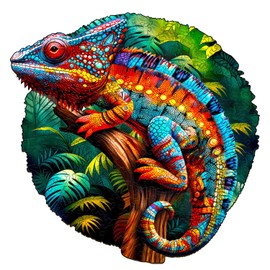 Jigfoxy Wooden Puzzle Adults, Chameleon Puzzle Adult, Wooden Puzzle Wooden Puzzle Adults and Children, Unique Educational Toy in Animal Shape for Family Friends, L-34.5 x 34.3 cm, 300 Pieces