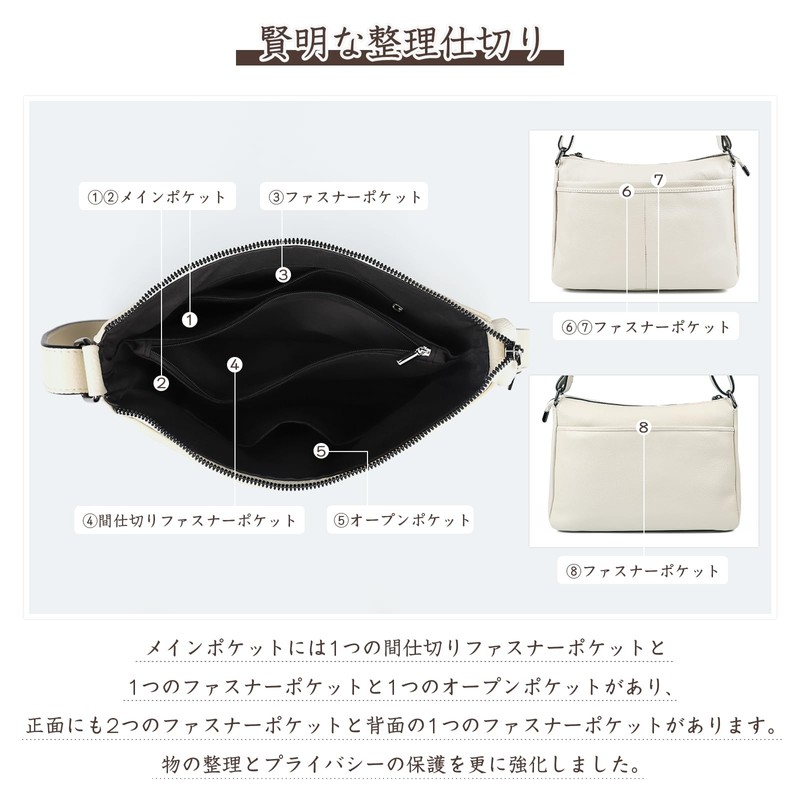 MFFOR Women's Genuine Leather Shoulder Bag, Crossbody Bag with Many