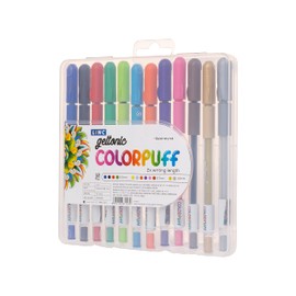 Linc Geltonic Colorpuff Multicolor Gel Pen with Hard Box Case | Set Of 12 Ink Colors | Pack Of 1