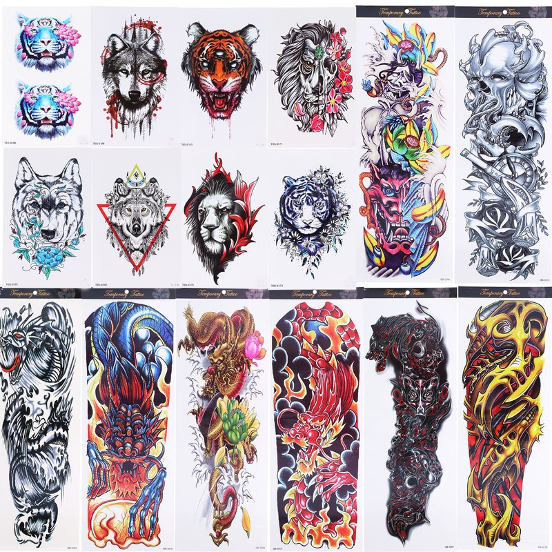 8 Sheets Full Sleeve Temporary Tattoos Stickers Watrproof 8 Sheets