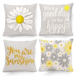 Hexagram Hexagram Spring Summer Pillow Covers 18x18 Set of 4, Yellow Grey Decor Pillows Sunflower Throw Pillow Covers 18x18 Indoor Outdoor for Couch Sofa Cushion Bed Outdoor Spring Decorations for Home