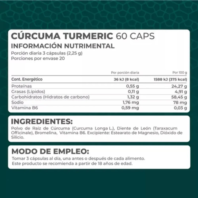 Cúrcuma Turmeric - Pronat - 60 Cápsulas de 750 mg