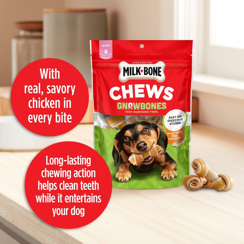 Milk-Bone Chews GnawBones Rawhide Free Dog Treats, Chicken, 30 Long