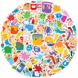 120 Pcs Art Painting Stickers, Art Party Favors, Painting Birthday Party Decorations, Vinyl Waterproof Stickers for Journals Scrapbook Water Bottle Laptop