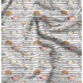 Soimoi White Velvet Fabric Tacos & Stripe Fabric Prints By metre 58 Inch Wide