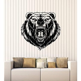 Vinyl Wall Decal Grizzly Animal Predator Aggressive Bear Head Stickers Mural Large Decor (g2473) Black