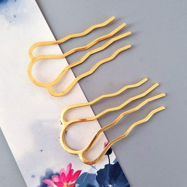 6 Pieces 4 Teeth Hair Combs Pins Brass Hair Fork Clips Hair Bun Plug Holder Hair Sides Comb Clip Hair Comb Clips Bridal Hair Accessories for Girls and Women, Small 46 x 26mm, Golden