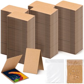 AmazingSpark 300 Sets Cardboard Sleeves Folded 3 x 4.5 Inches 150 Corrugated Card Shipping Protector 150 Plastic Protector for Sports Cards, Trading Cardboard Shipping Supplies