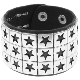 BaBakiak Studded Pentacle Leather Punk Charm Cuff Bracelets, Set of 3, for Women Men