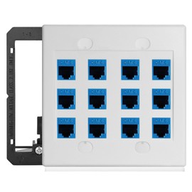 12 Port Ethernet Wall Plate Cat6 Jack RJ45 Keystone Cables Inline Coupler Wires Connector Date Box Cover with 2 Gang Low Voltage Mount Gift for Network Outlet Setup