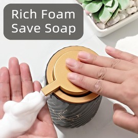 Decorative Soap Dispenser, Modern Striped Design with Golden Veins & Pump, Ceramic Lotion Dispenser for Bathroom(Black)