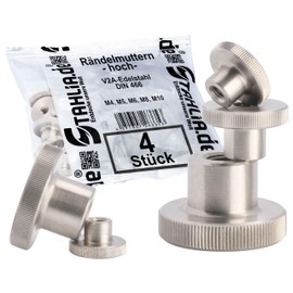 Stahlia Knurled Nut M5 Stainless Steel V2A High Shape 4 Pieces Threaded Nut Knurled Standard DIN 467 Ribbed Side Surfaces Nut Metric Internal Thread for Metric Screw Thread & Threaded Rods
