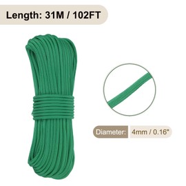 Rebower 550 Paracord Rope 31m, 4mm Thin Paracord Nylon Cord 7-Strand Core [for Tent Camping Outdoor Gear] - Green
