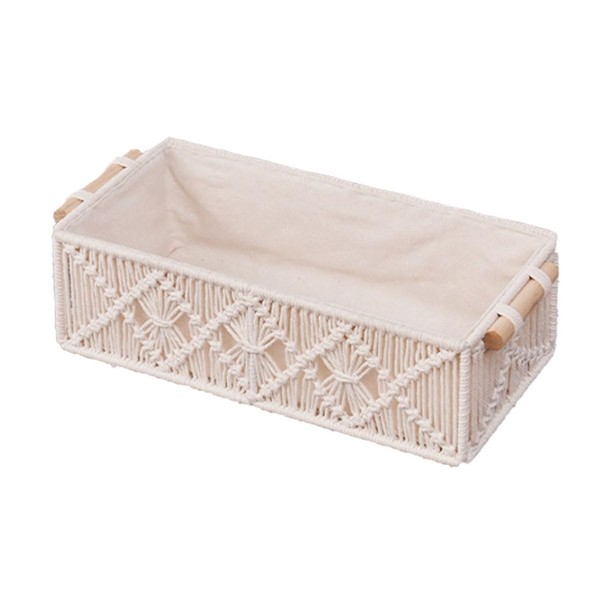 AIMALL Hand-Woven Cotton Rope Storage Basket with Wooden Handles, Square