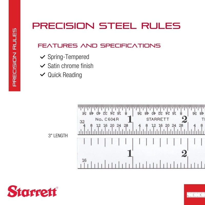 Starrett Spring Tempered Steel Rule with Satin Chrome Finish, Quick