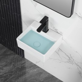 KARAMAG Small Vessel Sink 13"x11" Wall Mount Bathroom Sink Rectangular White Porcelain Ceramic Mini Floating Sink Tiny Bathroom Sink Wall Mounted RV Sink