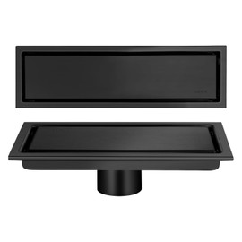 HEEDU Drenaje de Piso-10 * 30CM, SUS304 Hogar Acero Inoxidable Coladeras de Desagüe, Cubierta Oculta Desmontable, Drenaje de Ducha 2 en 1 (Negro)