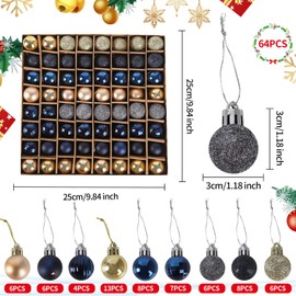 Christmas Baubles,64 Pcs Christmas Ball Ornaments 3 cm, Shatterproof Christmas Hanging Balls,Christmas Mini Baubles for Xmas Tree Decorations,Holiday Wedding Party Festival Decoration Red,Gold Blue