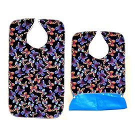 JZK Long Large Waterproof Bib with Pocket for Elderly and Teens, Washable Women Bib for Adults for Eating, Drip Bib for Disabled and Stroke Patients, black