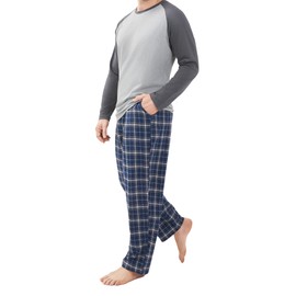 DAVID ARCHY Men's Cotton Pajama Set Long Raglan Sleeve Top and Bottom