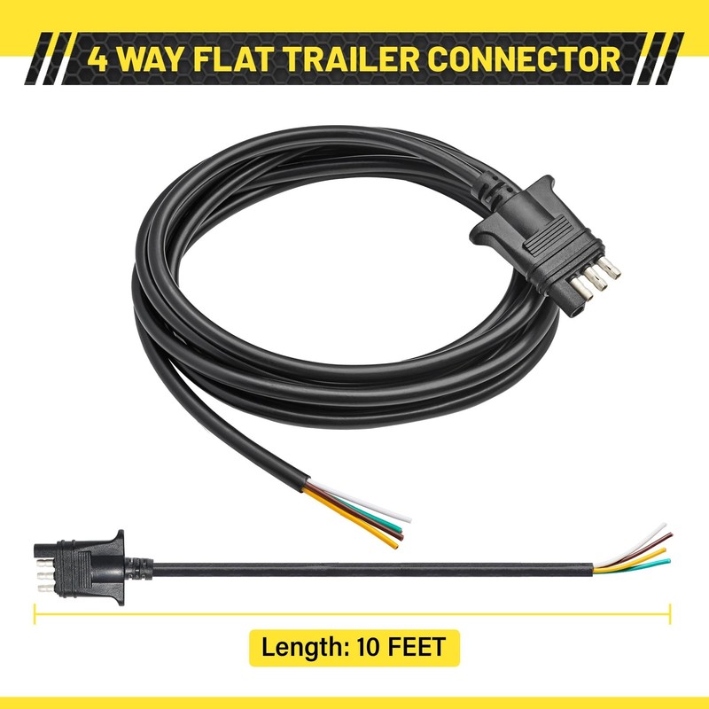 Oyviny 10Ft Trailer-Side 4-Pin Flat Wiring Harness with Jacketed Cable