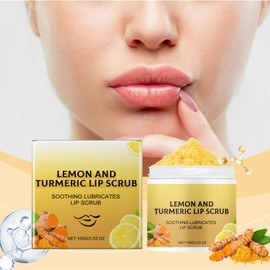 Natural Turmeric Lemon Lip Scrub for Dark Lips, Lemon Lip Exfoliator, Scrub & Nourish Sugar, Turmeric Balm, Fade Lip Lines, 100g (1pcs)