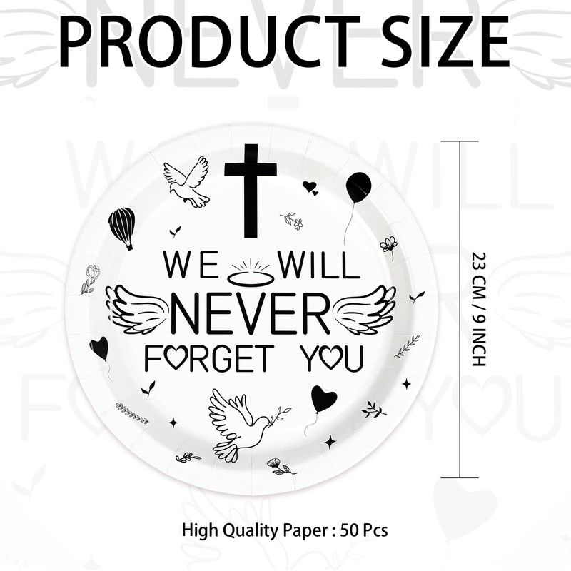 50Pcs Memorial 9" Heavy Duty Plates Funeral Celebration Plates