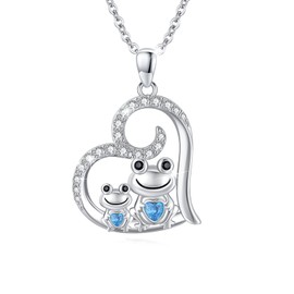 REDSUN Frog Necklace,925-Sterling-Silver Heart Pendant Frog Necklace Embellished With Zirconia,Love Heart Pendant Necklace Frog Lover Gift for Women & Girls