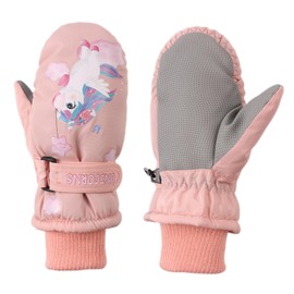 MniJiza Toddler Winter Gloves Kids Fleece Lined Snow Glove Baby Boys Girls Ski Mittens Outdoor (Unicorn-Pink, 6-24M)