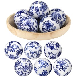 6 Pcs Blue and White Ceramic Ball Decor, Pattern 6
