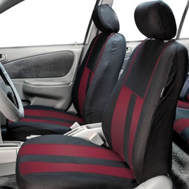 FH Group 7 Seater Three Row Combo Set Striking Striped Car Seat Covers with Steering Wheel Cover and Seat Belt Pads - Universal Fit for Most Cars, Trucks, SUVs or Vans Burgundy/Black