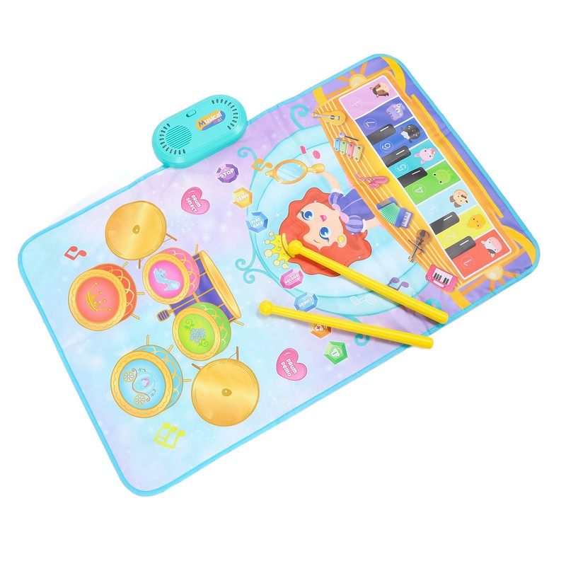 Piano Keyboard Drum Mat with 2 Drumsticks Plastic Waterproof Easy