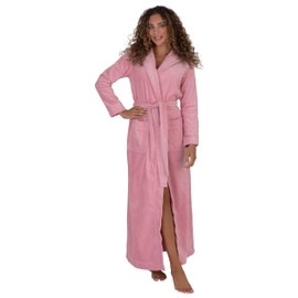 Be Relax Women’s Long Robe, Hooded Bathrobe, Shawl Collar Bathrobe, Full Length Belted Cotton Terry Bathrobes for Women (P, PINK-HOOD)