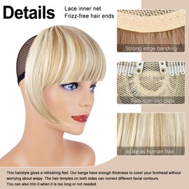 Blonde Bangs Clip in Bangs,Full Front Neat Bangs Straight Fringe Bang,One Piece Hairpiece (18BH613#)