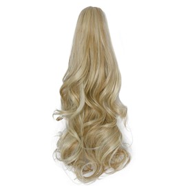 Yamel Ponytail Extension 16" Long Curly Wavy Ash Brown mix Bleach Blonde Claw Jaw Clip in Synthetic Hairpiece Pony Tail Tale Ponytail Hair Extensions