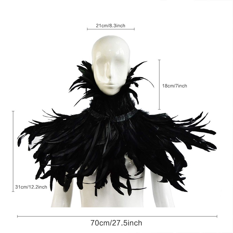 daisen Women's Black Crow Costume Feather Cape Shawl with Horns