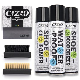 COZGO Protector Waterproof Spray Kit with Sneaker Cleaner Foam, Shoe Waterproof Protector Spray, Shoe Deodorizer Freshener, 2 Brushes and Towel for White Shoe Suede Canvas Fabric Leather PU