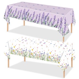2PCS Floral Tablecloths Spring Summer Floral Table Cloth Flower Plastic Disposable Table Cover Spring Summer Floral Birthday Baby Shower Party Decorations Kitchen Picnic Spring Party Supplies 54"x108"