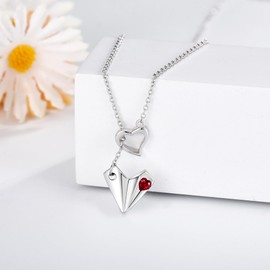 JERWLI Paper Aeroplane Necklace 925 Sterling Silver Aeroplane Pendant Paper Plane Necklaces Jewellery Gifts for Women Girls, Sterling Silver, Cubic Zirconia