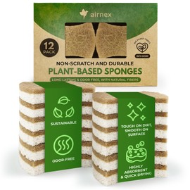 AIRNEX Natural Kitchen Sponges (12 Pack) - Biodegradable Cellulose & Coconut Scrubber Dish Sponge for Kitchen - Eco-Friendly, Non Scratch, Compostable, Non Toxic Natural Sponges for Dishes