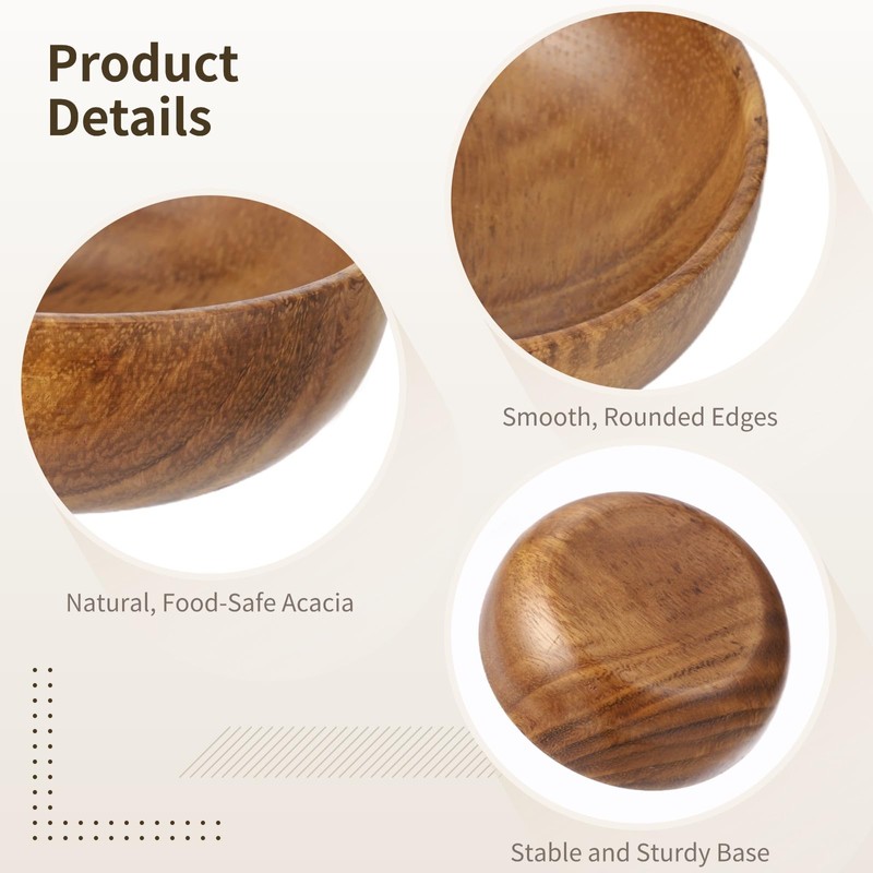 OMISTAR 10 Pcs Acacia Wooden Bowls for Food, 4 in