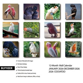 2026 Wall Calendar,Cockatoo Calendar 2026,OWL Monthly Wall Calendar, 12" x 24" Open,Family Planner Calendar, Home & Office Organizer,Hangable