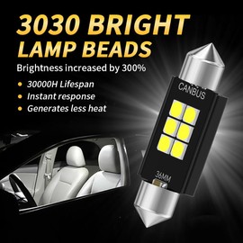 YaaGoo Car Interior Lights 3030 6 SMD 300LM 6000K DC 12/24V 2 Pack (4 Pack, White, 39mm)