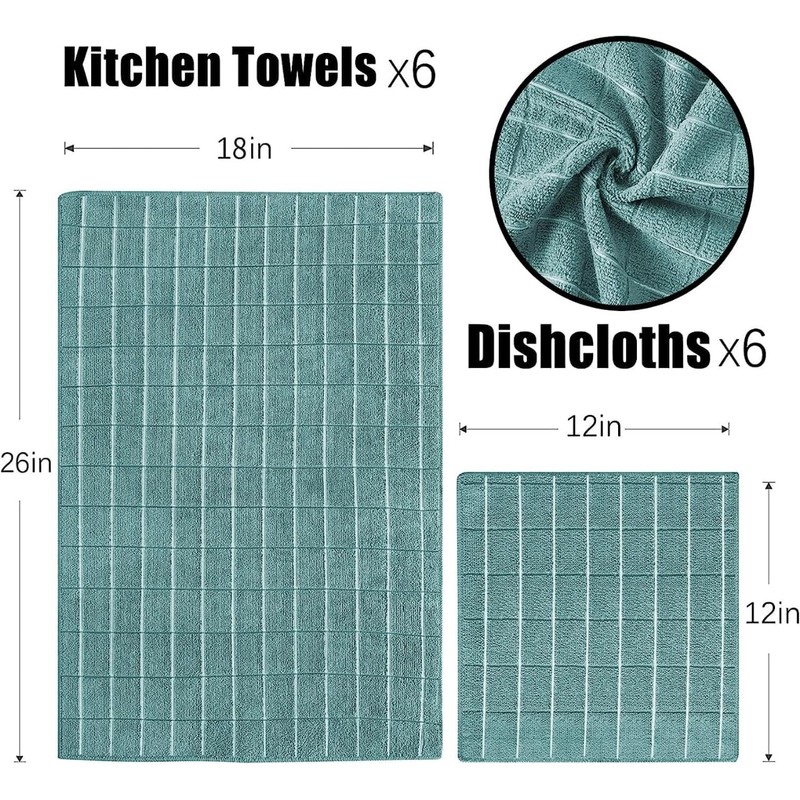 Puomue Microfiber Kitchen Towels and Dishcloths Set, 26 X 18