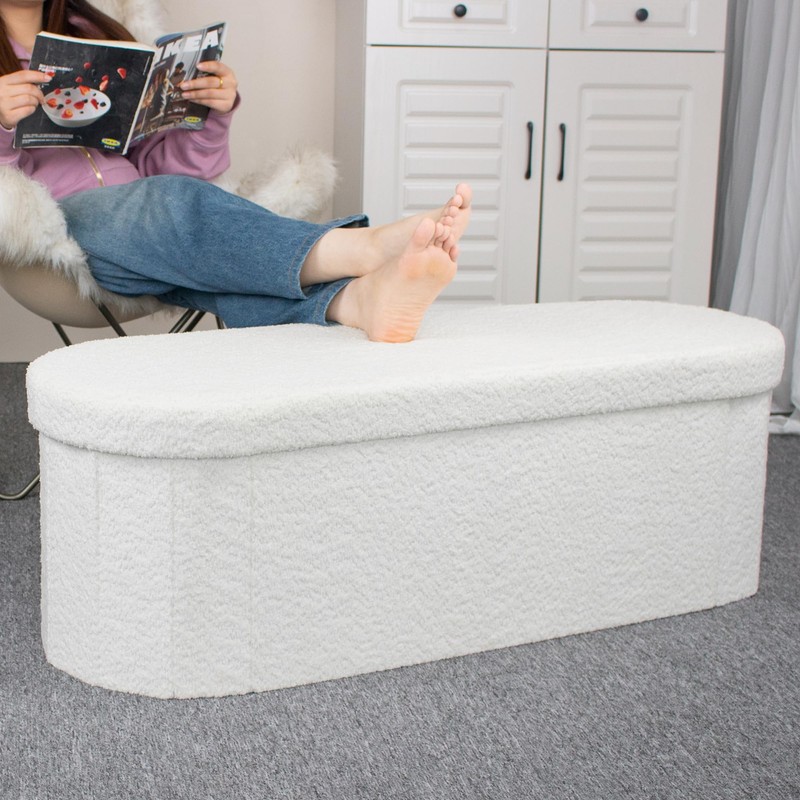 GLAXYFUR 43.3" Storage Ottoman Bench, Sherpa Foot Rest, Folding Storage