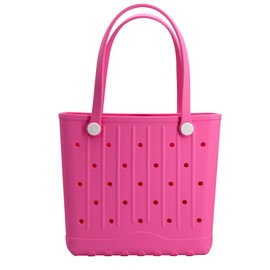 Forrader Rubber Beach Tote Bag, Large Waterproof Beach Bag for Pool Boat, Sports, Outdoor Washable Travel Tote Bag (rose red, Medium)